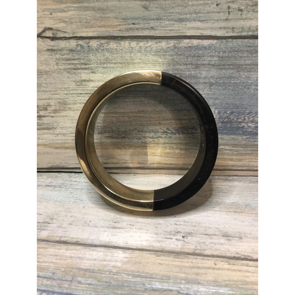 Black Bovine Bone Gold Tone Metal Bracelet‎ Minor Oxidation Bangle